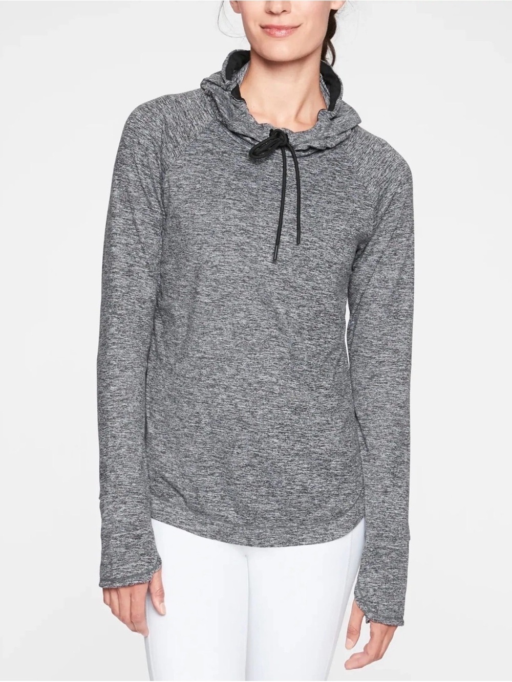 Athleta Uptempo Hoodie Pullover Sweatshirt Charcoal Gray Thumbholes Size Medium